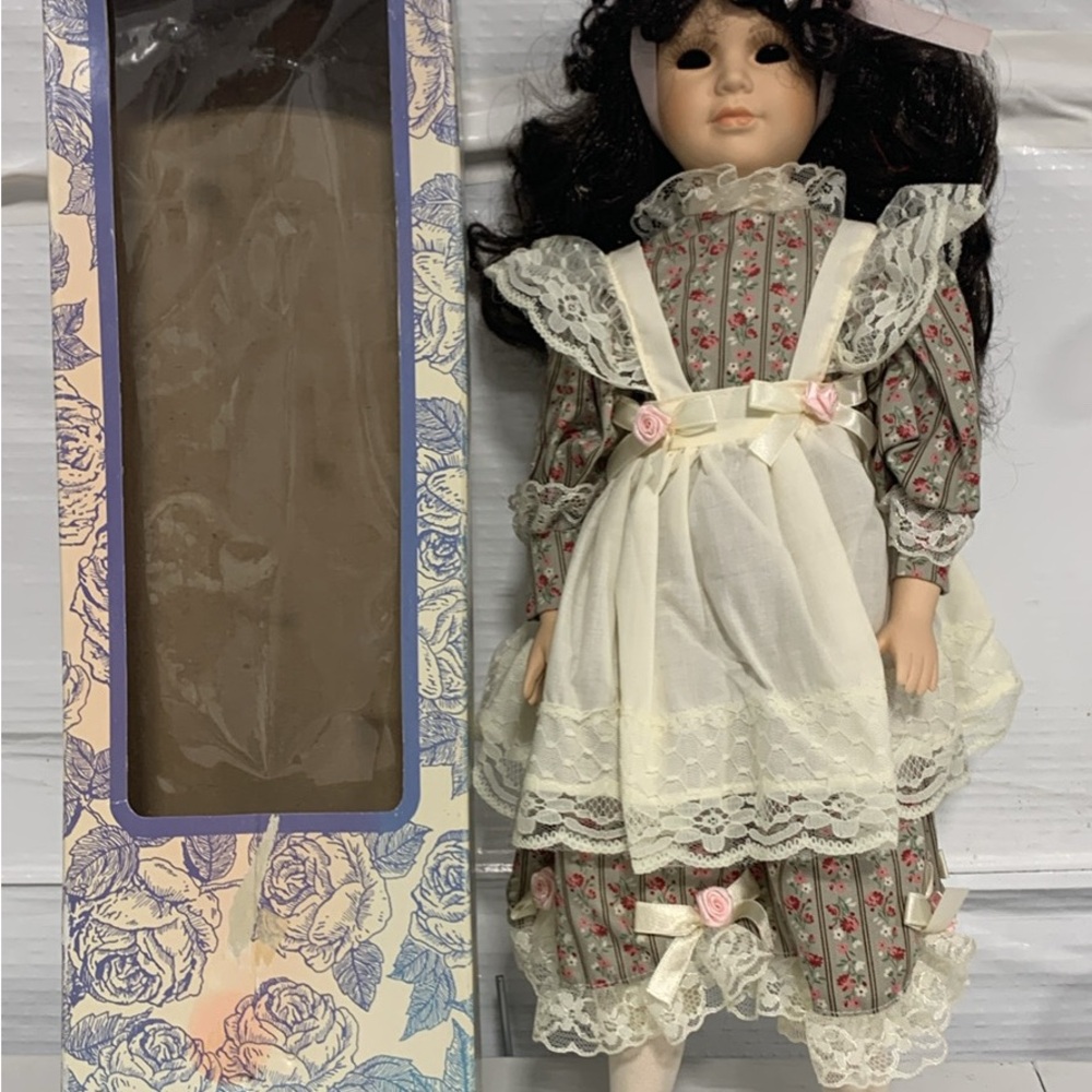 Classic Porcelain Doll with Floral Dress